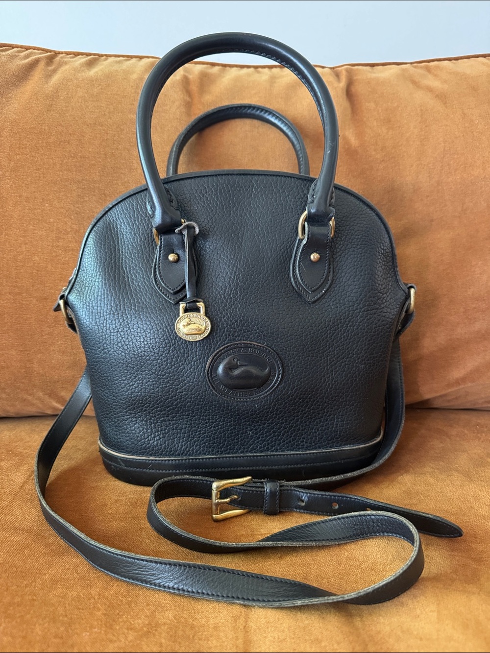 Vintage Dooney & Bourke Norfolk Satchel Navy Blue Leather AWL USA Made - Picture 1 of 10